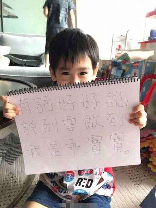 林志颖晒三岁老二手举字牌要做乖宝宝手写繁体字被赞打印体